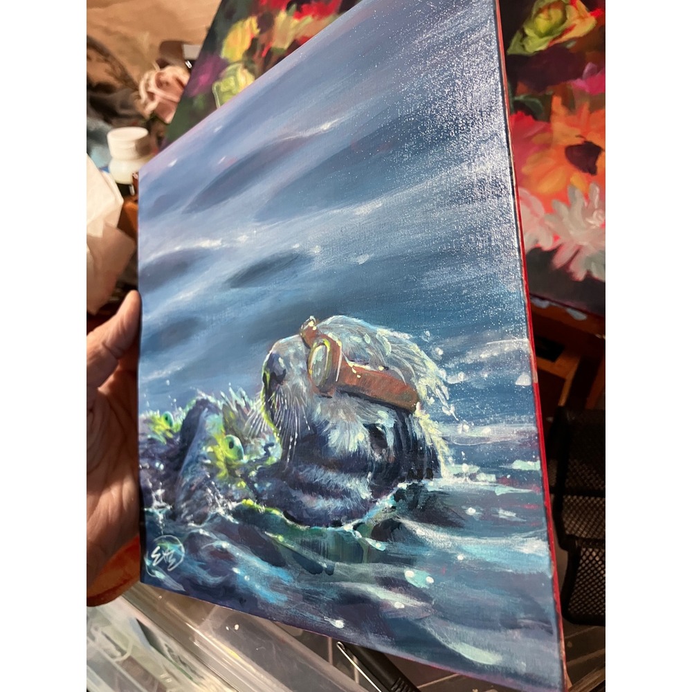 Artettina Original Sea Otter Painting Goggles ocean surrealism ladybugs USA - Picture 6 of 8